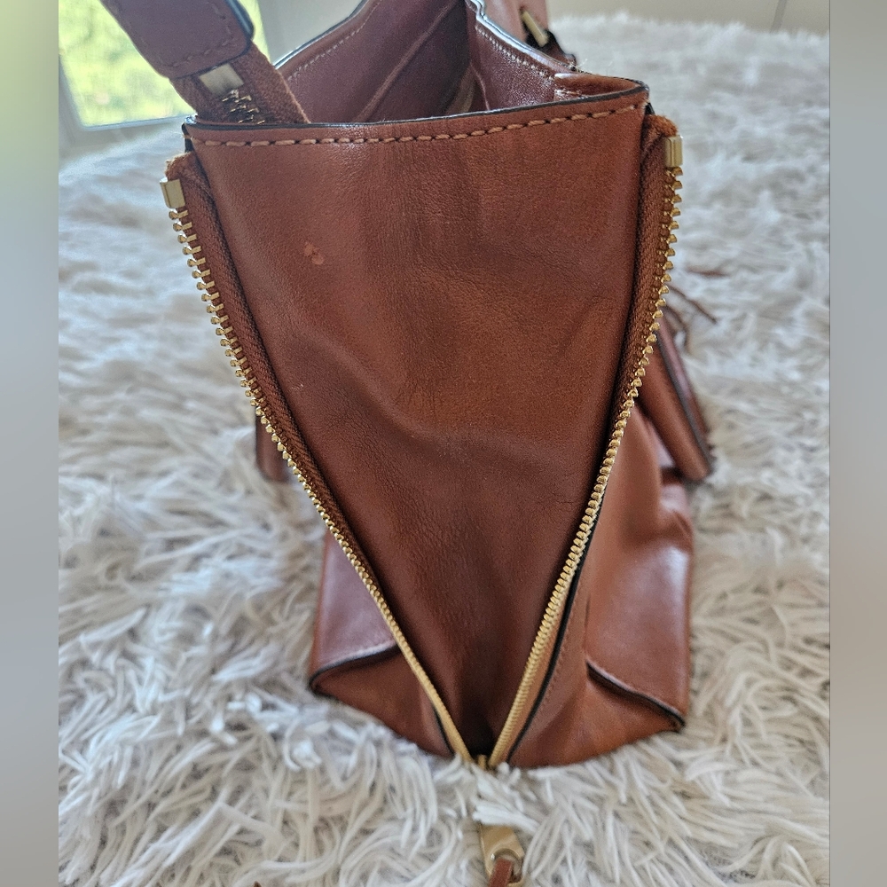Rebecca Minkoff Regan Satchel Brown Leather Large Tote Bag Expandable Spacious - Picture 9 of 15